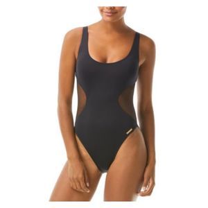 VINCE CAMUTO SWIM Women's Black Stretch Cutout Mesh One Piece Swimsuit 4